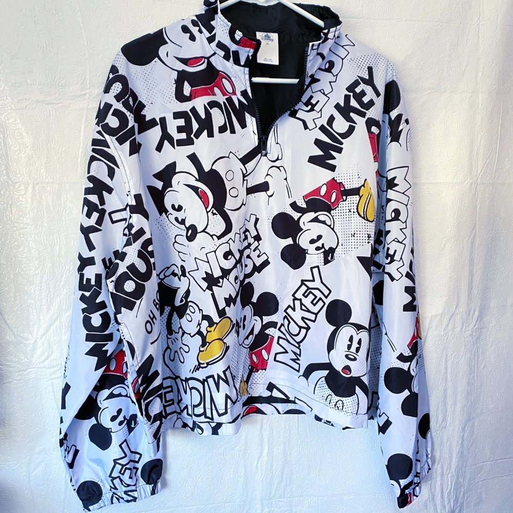 Disney Windbreaker Pull Over Mickey Mouse Comic Strip Jacket 2XL